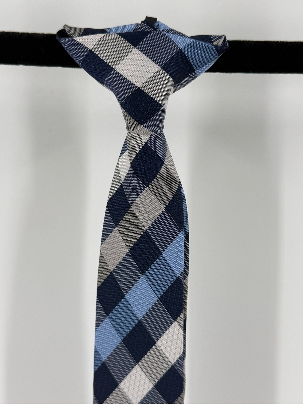 Young man’s Blue Plaid clip on Necktie - Classic Check Pattern